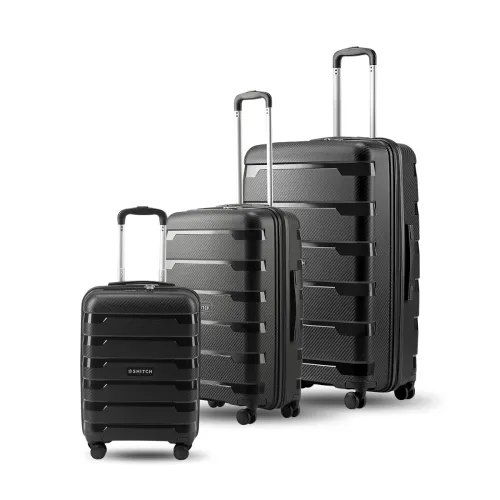 Image of SNITCH Layer 3Pc Set Black Polypropylene Hard Travel Suitcase