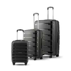 SNITCH Layer 3Pc Set Black Polypropylene Hard Travel Suitcase