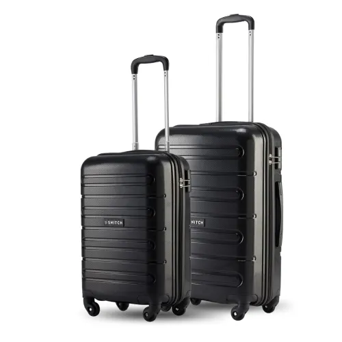 Image of SNITCH Loop 2Pc Set Black Polypropylene Hard Travel Suitcase - Trolley Bag Set of 2 & Luggage with 4 Wheels, Secure Lock