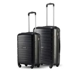 SNITCH Loop 2Pc Set Black Polypropylene Hard Travel Suitcase - Trolley Bag Set of 2 & Luggage with 4 Wheels, Secure Lock