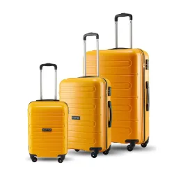 SNITCH Loop 3Pc Set Yellow Polypropylene Hard Travel Suitcase - Suitcase for Travel Set of 3 & Luggage with 4 Wheels, Secure Lock & Free Shoe Bag