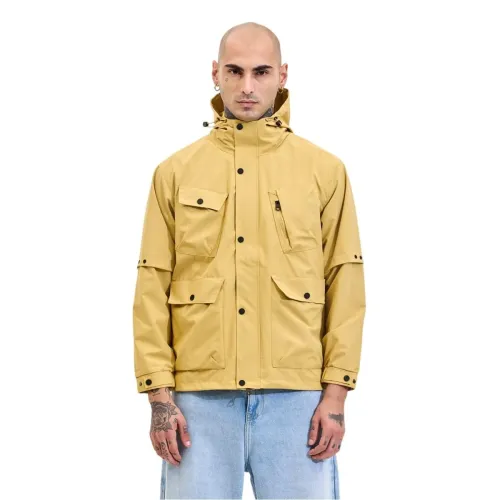 Image of SNITCH Men Casual Jacket | Relaxed Fit High Neck Full Sleeve Solid Pattern |