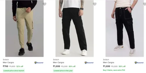 Image of Snitch Men's Cargos upto 52% Discount