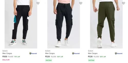 Image of Snitch Men's Cargos upto 84% Discount
