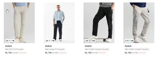 Image of Snitch Slim Fit Men’s Trousers upto 50% Discount