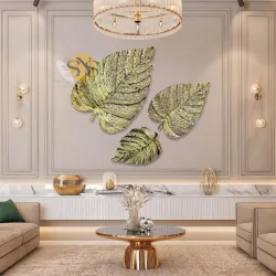 SNS Decor Metal Leaf Wall Art Set of 3 – Luxury Abstract Home Decor (Brass Antique)