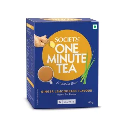 Society One Minute Tea | Ginger Lemongrass Flavour | Made with Lemongrass & Ginger | Flavoured Instant Tea | 14g X 10 Sachets (140g) | Pack of 1