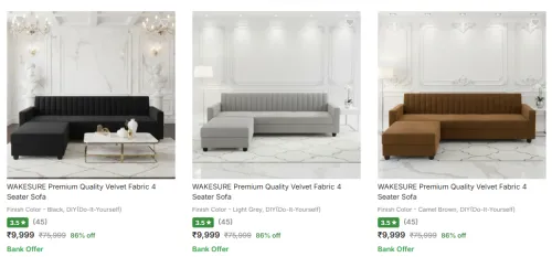 Image of SOFA SETS UPTO 86% OFF + 10% HDFC OFF
