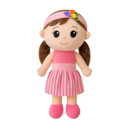 Image of Soft Plush Chinkey Doll Toy for Baby Girls – Cute Stuffed Doll with Pink Dress & Hairband for Kids Height Approx 50 cm T