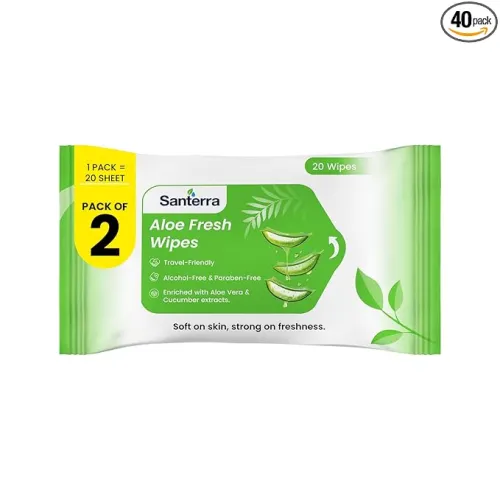 Image of Refreshing Wet Wipes Enriched with Natural Aloe Vera Essence & Mint, Pack of 2