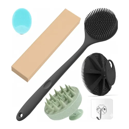 Image of Soft Silicone Back Scrubber Long Handle Bath Brush + Body Scrubber Bath Brush