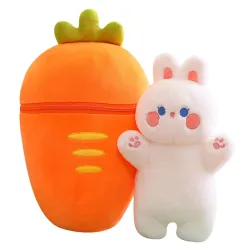 Softdreams Plush Toy for Kids – Cute Stuffed Animal Bunny with Zipper, Orange Strawberry Design for Boys & Girls