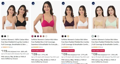 Image of Softline Women's Bra Combo up to 80% Discount
