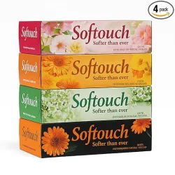 Softouch 2 Ply Facial Tissue Box  Pack of 4 (100 Pulls Per Box)