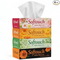 Softouch 2 Ply Facial Tissue Box (Pack of 4)