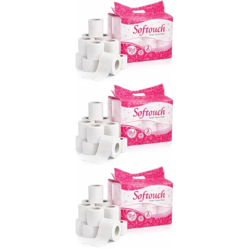 Image of Softouch Ultra Soft 3 Ply Toilet Paper Pack of 36 Family Mega Tissue Rolls