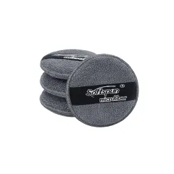 SOFTSPUN Microfiber Reusable Round Polishing Pad, 4 PCS, 340 GSM (Grey) Multipurpose. Ultra-Soft Applicator Pads with Finger Band Perfect Cleaning for Car, Bike, Window, and More.
