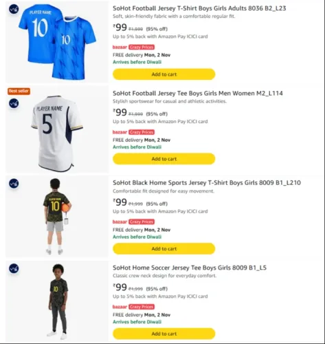 Image of SoHot Football Jersey at minimum 90% Discount