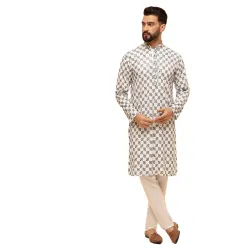 SOJANYA (Since 1958 Mens Cotton Rayon Embroidered Sequinned Kurta with White Pyjama