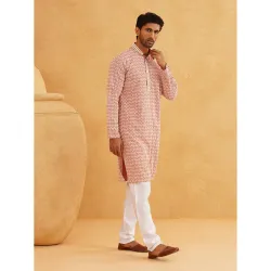 SOJANYA Gold Embroidered Kurta White Churidar Set