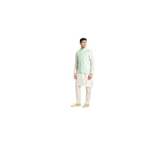 Image of SOJANYA Grey Silk Blend Kurta Pyjama Jacket Set