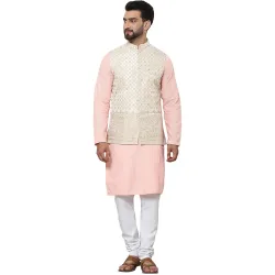 SOJANYA Men’s Cotton Linen Kurta Pyjama Nehru Jacket
