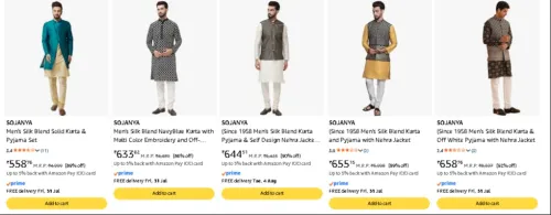 Image of SOJANYA Men's Kurta & Pyjama set Upto 92% Off