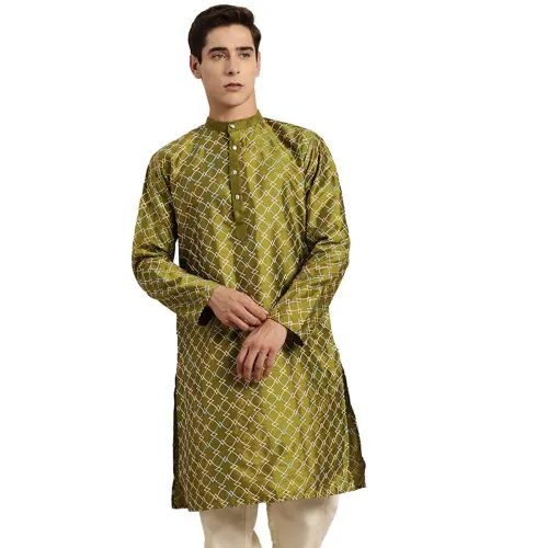 Image of SOJANYA Men's Silk Blend Geometric Regular Kurta