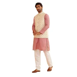 SOJANYA (Since 1958 Men's Ethnic Motifs Woven Design Silk Blend Kurta & Churidar With Nehru Jacket