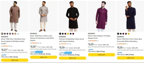 Image of SOJANYA Men's Kurta Set upto 90% Discount