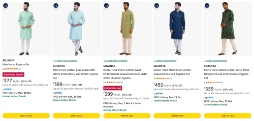 Image of SOJANYA Men's Kurta Set at minimum 85% Discount