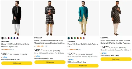Image of SOJANYA Men's Kurta set upto 91% disocunt 