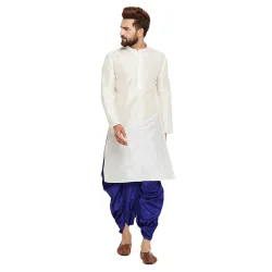 SOJANYA Men’s Off-White & Gold Dupion Silk Dhoti Kurta Set