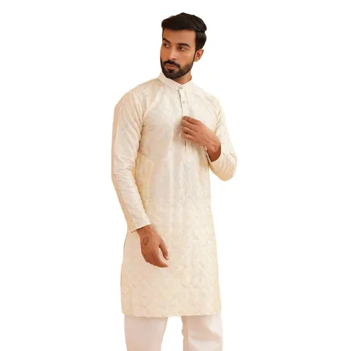 Image of SOJANYA Men's Silk Blend Geometric Regular Kurta