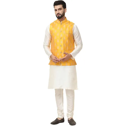 Image of SOJANYA (Since 1958 Men's Silk Blend Kurta Pyjama With Nehrujacket Set