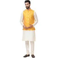 SOJANYA (Since 1958 Mens Silk Blend Kurta Pyjama With Nehrujacket Set