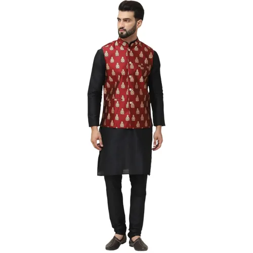 Image of SOJANYA (Since 1958 Men's Silk Blend Kurta Pyjama With Nehrujacket Set