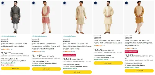 Image of SOJANYA Kurta and Pyjama with Nehru Jacke up to 80% Discount 