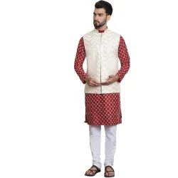 SOJANYA (Since 1958 Mens Silk Blend Kurta and Pyjama with Nehru Jacket