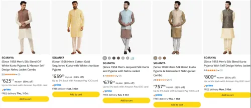 Image of SOJANYA Men's Kurta and Pyjama with Nehru Jacket upto 90% Discount