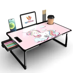 SOLAIM Foldable Wooden Mini Laptop Table for Bed, Study Table with Drawer, Tablet/Mobile Holder for Kids & Adults-> (
