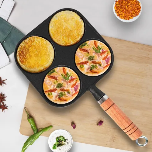 Image of SOLARA Crownstone Premium Pre-Seasoned Cast Iron Uttapam Pan, 4 Pit, Pancake Pan,Induction Friendly, Naturally Nonstick,