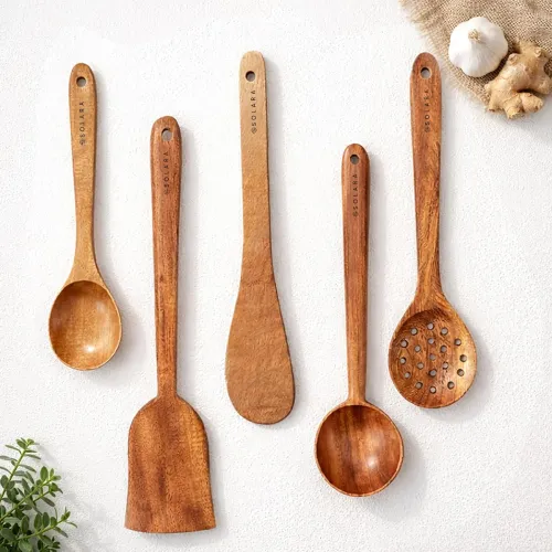Image of SOLARA Neem Wooden Spatula Set of 5, Spatula Kitchen Tools, WoodenLadle