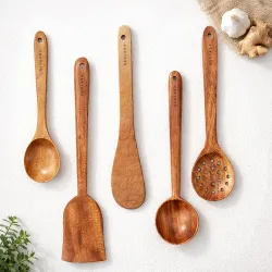 SOLARA Neem Wooden Spatula Set of 5, Spatula Kitchen Tools, WoodenLadle