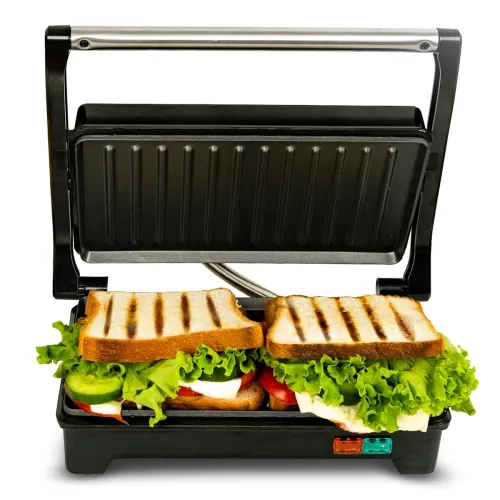 Image of SOLARA Sandwich Griller and Toaster, 750W Electric Sandwich Maker, Non Stick Fixed Grill Plates 4 slices, Auto Cutoff, N
