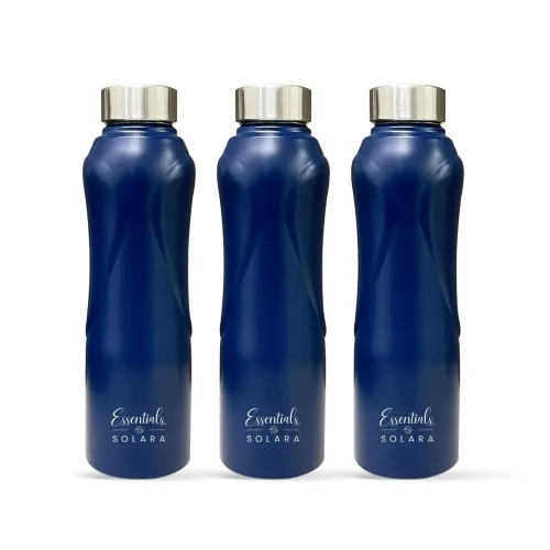 Image of SOLARA Stainless Steel Water Bottle 1 Litre (Pack of 3), Dark Blue, Leak Proof, Single walled, Home & Kitchen Bottle, Gy