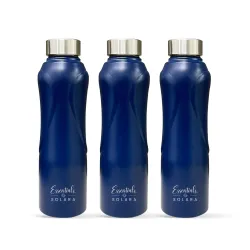 SOLARA Stainless Steel Water Bottle 1 Litre (Pack of 3), Dark Blue, Leak Proof, Single walled, Home & Kitchen Bottle, Gy
