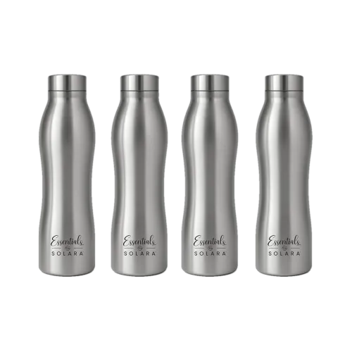 Image of Solara Water Bottle 1 Liter Stainless Steel Bottle (Pack of 4, Silver)