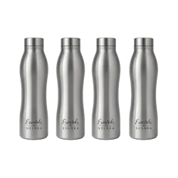 Solara Water Bottle 1 Liter for kids, Fridge, Office, 1000 ml Stainless Steel Bottle (Pack of 4, Silver)