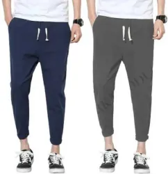 Solid Men Dark Blue, Grey Track Pants